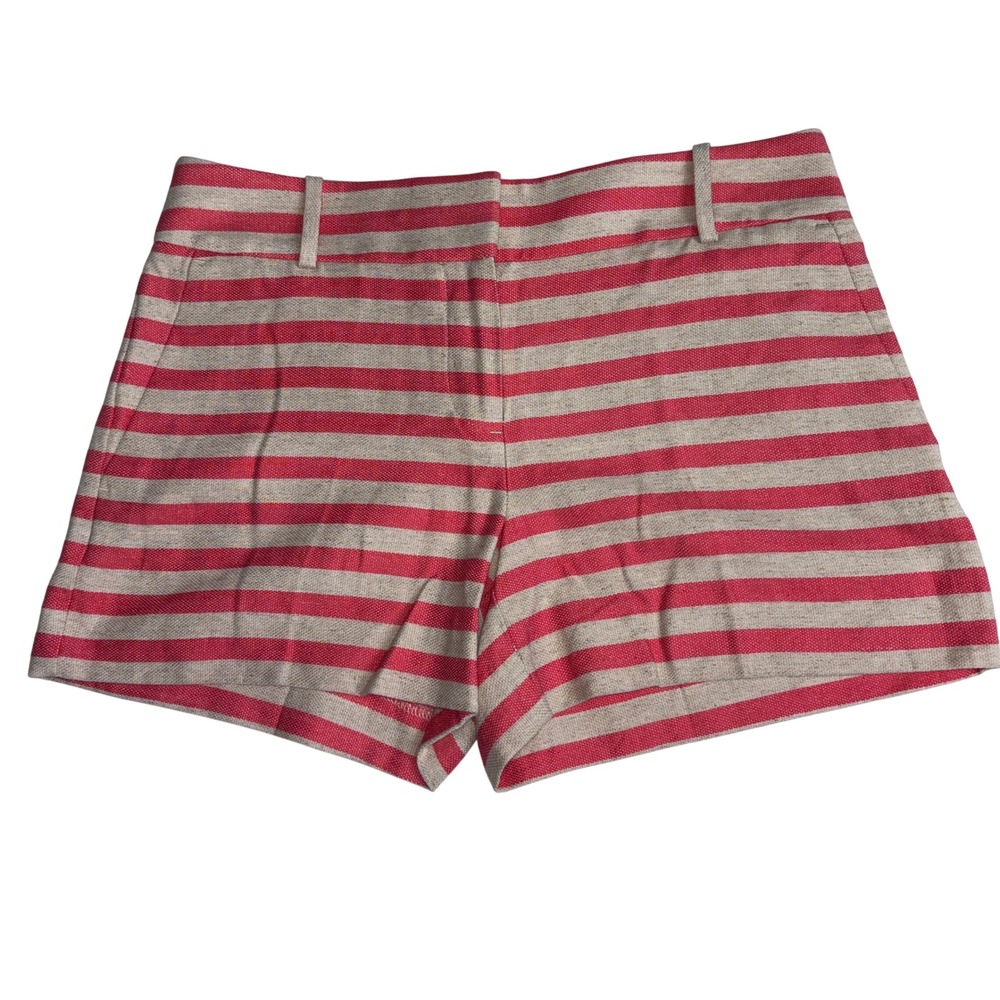 Ann Taylor LOFT‎ Riviera Shorts Women's 2 Coral Tan Stripe Linen Blend 4" Inseam